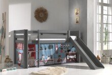 Spielbett >PINO< in Kiefer massiv grau lackiert -...
