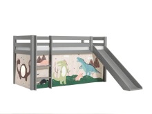 Spielbett >PINO< in Kiefer massiv grau lackiert -...