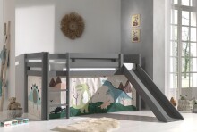 Spielbett >PINO< in Kiefer massiv grau lackiert -...