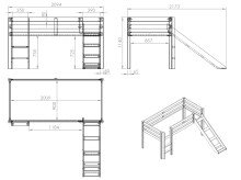 Spielbett >PINO< in Kiefer massiv grau lackiert - 210x114x218 (BxHxT)