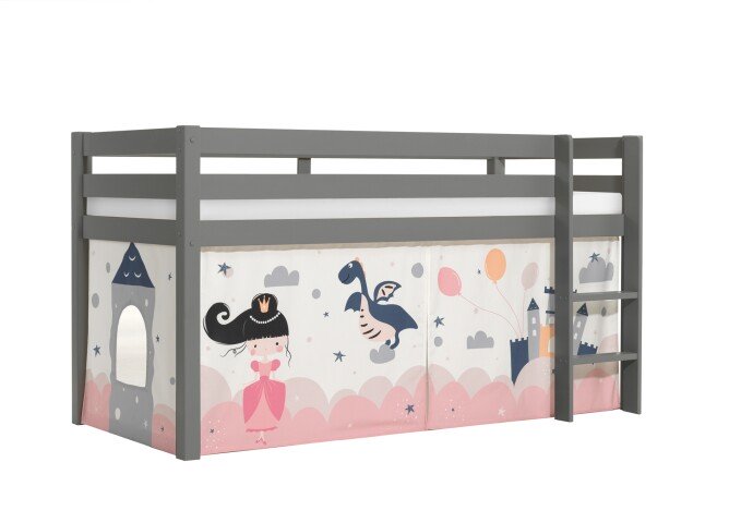 Spielbett >PINO< in Kiefer massiv grau lackiert - 210x114x106 (BxHxT)