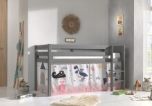 Spielbett >PINO< in Kiefer massiv grau lackiert -...