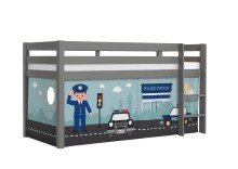 Spielbett >PINO< in Kiefer massiv grau lackiert -...