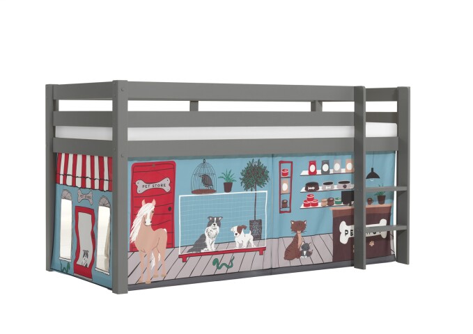 Spielbett >PINO< in Kiefer massiv grau lackiert - 210x114x106 (BxHxT)