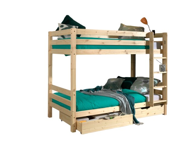 Etagenbett >PINO< in Kiefer massiv natur lackiert - 210x161x105 (BxHxT)