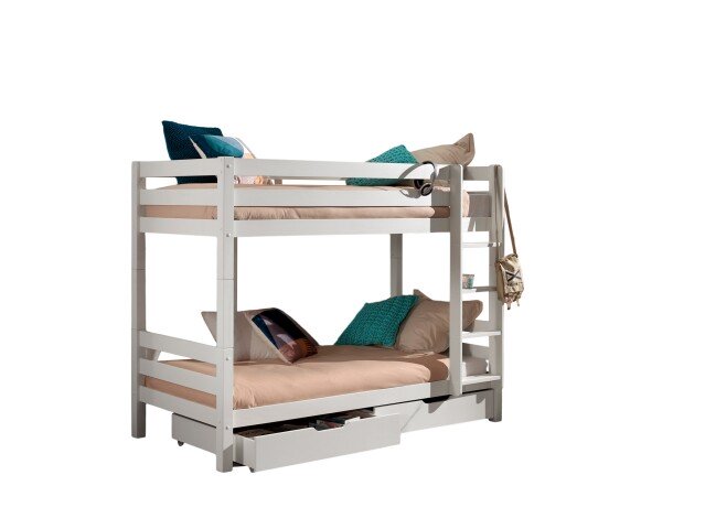 Etagenbett >PINO< in Kiefer massiv weiß lackiert - 210x161x105 (BxHxT)