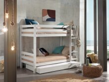Etagenbett >PINO< in Kiefer massiv weiß lackiert - 210x161x105 (BxHxT)