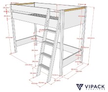 Hochbett >LONDON< in Anthrazit/Buche - 210x160x139cm (BxHxT)