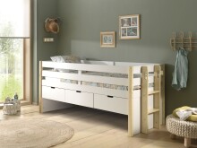 Funktionsbett >MARGRIT< in Weiß/Kiefer natur - 219,4x100x97,8 (BxHxT)