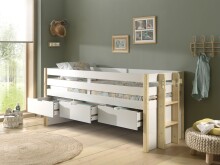 Funktionsbett >MARGRIT< in Weiß/Kiefer natur - 219,4x100x97,8 (BxHxT)