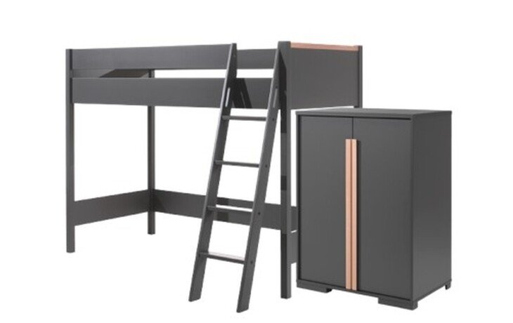 Hochbett >LONDON< in Anthrazit/Buche - 210x160x139cm (BxHxT)