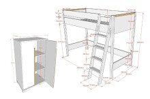 Hochbett >LONDON< in Anthrazit/Buche - 210x160x139cm (BxHxT)
