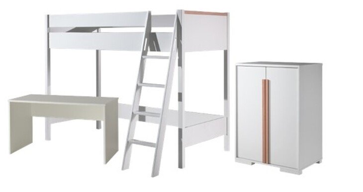 Hochbett >LONDON< in Weiß/Buche - 210x160x139cm (BxHxT)