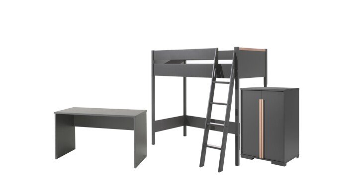 Hochbett >LONDON< in Anthrazit/Buche - 210x160x139cm (BxHxT)