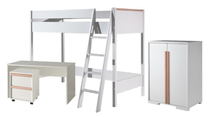 Hochbett >LONDON< in Weiß/Buche - 210x160x139cm (BxHxT)