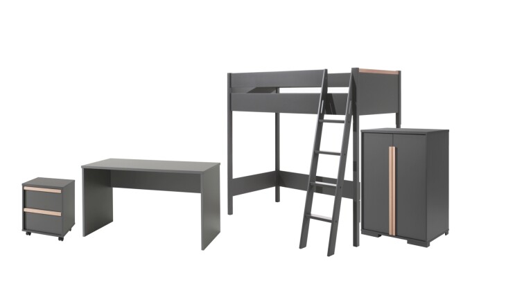 Hochbett >LONDON< in Anthrazit/Buche - 210x160x139cm (BxHxT)