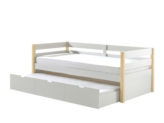 Funktionsbett >MARGRIT< in Weiß/Kiefer natur - 211,2x76,6x97,8 (BxHxT)