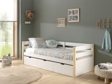 Funktionsbett >MARGRIT< in Weiß/Kiefer natur - 211,2x76,6x97,8 (BxHxT)