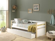 Funktionsbett >MARGRIT< in Weiß/Kiefer natur - 211,2x76,6x97,8 (BxHxT)