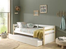 Funktionsbett >MARGRIT< in Weiß/Kiefer natur - 211,2x76,6x97,8 (BxHxT)