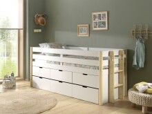 Funktionsbett >MARGRIT< in Weiß/Kiefer natur - 219,4x100x97,8 (BxHxT)