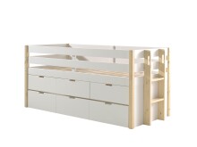 Funktionsbett >MARGRIT< in Weiß/Kiefer natur - 219,4x100x97,8 (BxHxT)