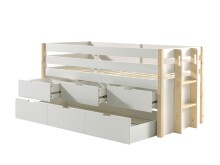 Funktionsbett >MARGRIT< in Weiß/Kiefer natur - 219,4x100x97,8 (BxHxT)