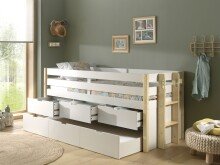 Funktionsbett >MARGRIT< in Weiß/Kiefer natur - 219,4x100x97,8 (BxHxT)