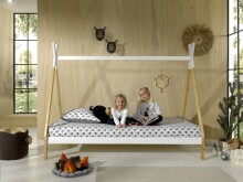Hausbett >TIPI< in Weiß/Kiefer natur aus Massive Kiefer - 206x158,2x98cm (BxHxT)