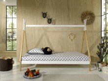 Hausbett >TIPI< in Weiß/Kiefer natur aus Massive Kiefer - 206x158,2x98cm (BxHxT)