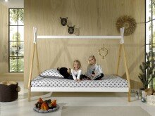 Hausbett >TIPI< in Weiß/Kiefer natur aus Massive Kiefer - 206x158,2x98cm (BxHxT)