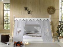 Hausbett >TIPI< in Weiß/Natur aus Massive Kiefer - 206x134,5x105,5cm (BxHxT)