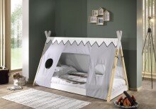 Hausbett >TIPI< in Weiß/Natur aus Massive Kiefer - 206x134,5x105,5cm (BxHxT)