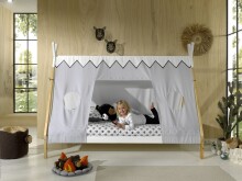 Hausbett >TIPI< in Weiß/Kiefer natur aus Massive Kiefer - 206x158,2x98cm (BxHxT)