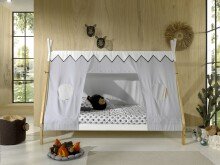 Hausbett >TIPI< in Weiß/Kiefer natur aus Massive Kiefer - 206x158,2x98cm (BxHxT)
