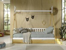 Hausbett >TIPI< in Weiß/Kiefer natur aus Massive Kiefer - 206x185,1x96cm (BxHxT)