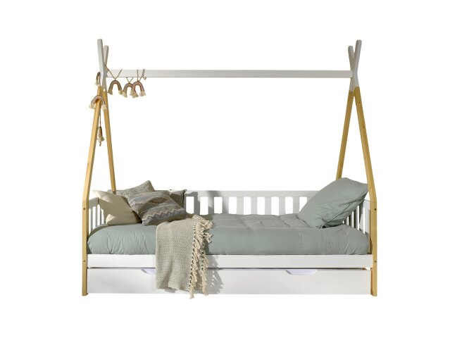 Hausbett >TIPI< in Weiß/Kiefer natur aus Massive Kiefer - 206x185,1x96cm (BxHxT)