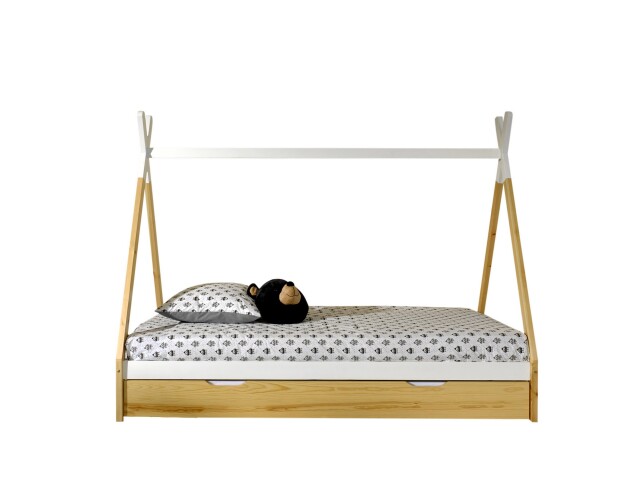 Hausbett >TIPI< in Weiß/Kiefer natur aus Massive Kiefer - 206x158,2x98cm (BxHxT)