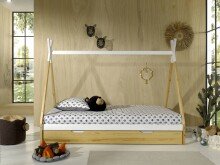 Hausbett >TIPI< in Weiß/Kiefer natur aus Massive Kiefer - 206x158,2x98cm (BxHxT)