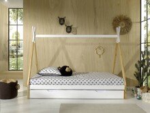Hausbett >TIPI< in Weiß/Kiefer natur aus Massive Kiefer - 206x158,2x98cm (BxHxT)