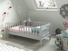 Kinderbett >TODDLER< in Grau aus Massive Kiefer - 148x60x76cm (BxHxT)