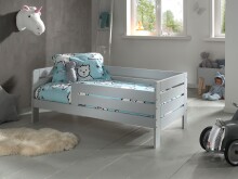 Kinderbett >TODDLER< in Grau aus Massive Kiefer - 143,6x56x70cm (BxHxT)