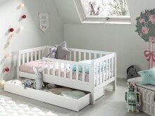 Kinderbett >TODDLER< in Weiß aus Massive Kiefer - 148x60x76cm (BxHxT)