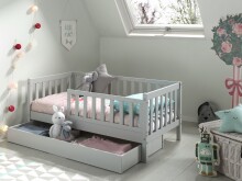 Kinderbett >TODDLER< in Grau aus Massive Kiefer - 148x60x76cm (BxHxT)