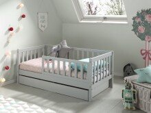 Kinderbett >TODDLER< in Grau aus Massive Kiefer -...