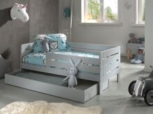 Kinderbett >TODDLER< in Grau aus Massive Kiefer - 143,6x56x70cm (BxHxT)