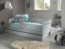 Kinderbett >TODDLER< in Grau aus Massive Kiefer - 143,6x56x70cm (BxHxT)