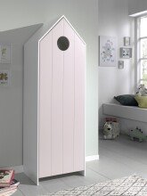 Kleiderschrank >CASAMI< in Korpus Weiß / Front Pink / Rillenprofil senkrecht