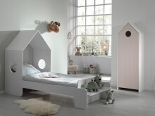 Kinderbett >CASAMI< in Korpus Weiß / Front Pink - 229,5x147,6x93,6 (BxHxT)