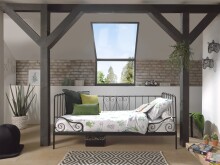 Einzelbett >ALICE< in Schwarz aus Metall - 205x89,5x94,5cm (BxHxT)